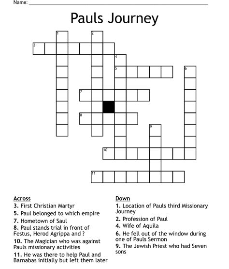 Pauls Journey Crossword Wordmint