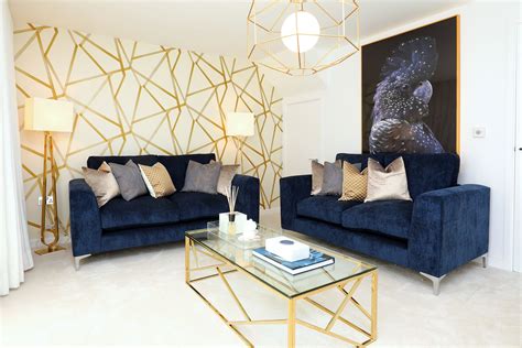 Blue Gold And White Living Room