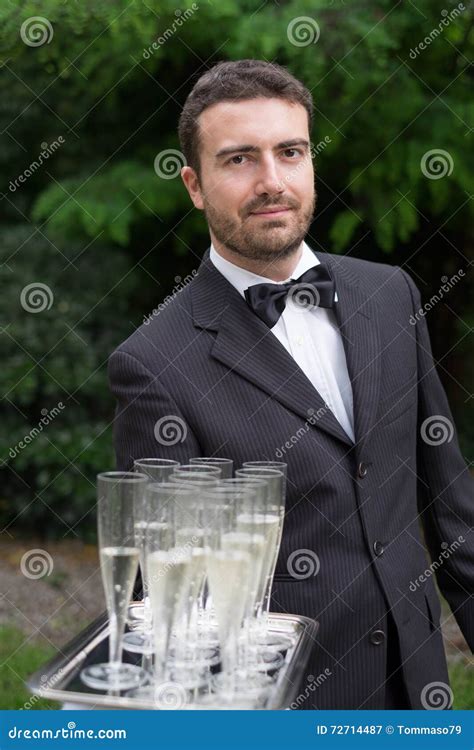 Professional Waiter Is Serving Champagne Stock Image Image Of Serving