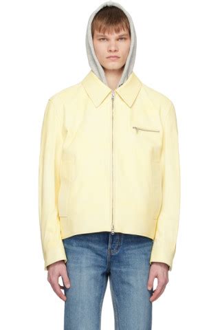Solid Homme Yellow Spread Collar Leather Jacket SSENSE