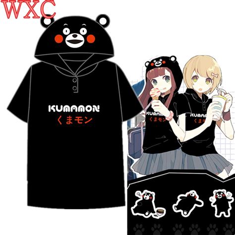 اليابانية الملابس Kawaii Kumamon قمم أنيمي الصيف نمط Harajuku قميص مقنعين قصيرة الأكمام لوليتا