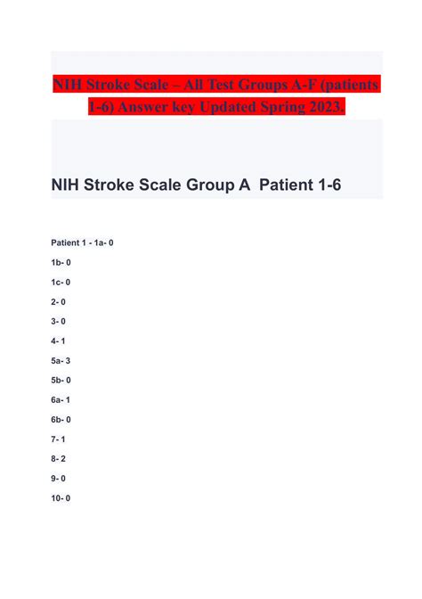 Nih Stroke Scale All Test Groups A F Patients 1 6 And Nihss