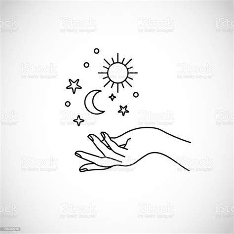 Boho Hipster Vector Art Of Hands With Sun Moon And Stars Stock