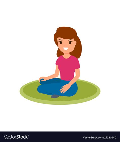 Woman Sitting On A Carpet Isolated Cartoon Vector Image