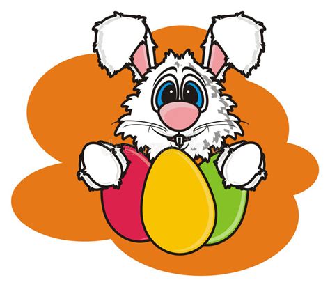 White Easter Bunny Holding Colorful Eggs Stock Illustration
