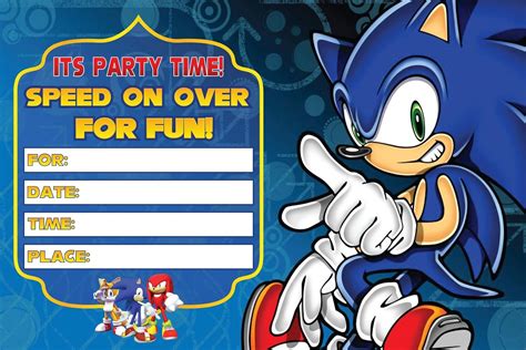 Sonic Speed On Over Tarjetas De Invitación 20 Invitaciones Para Niños