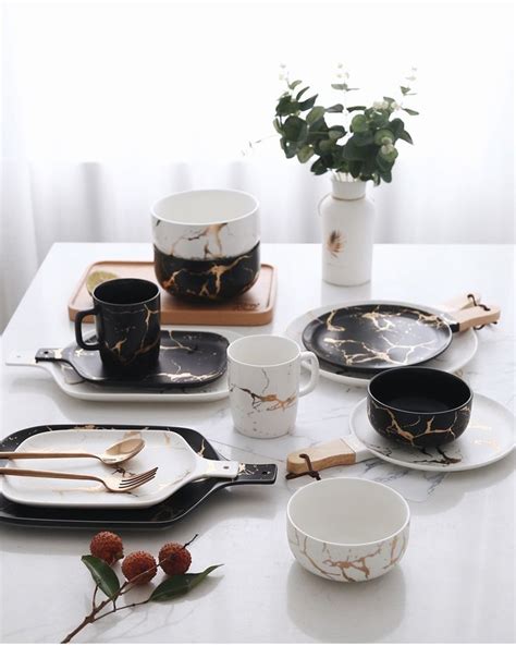 Gold Marble Glazed Ceramic Tableware Set Ceramic Tableware Tableware
