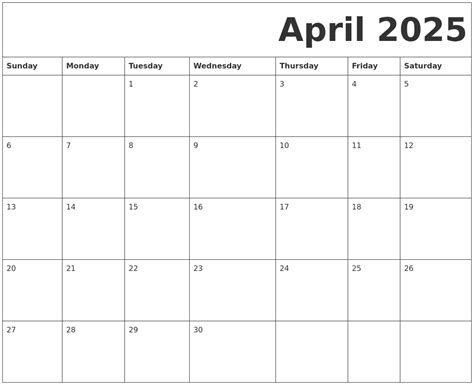 April 2025 Free Printable Calendar