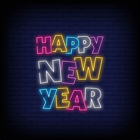 Premium Vector Happy New Year Neon Signs Style Text