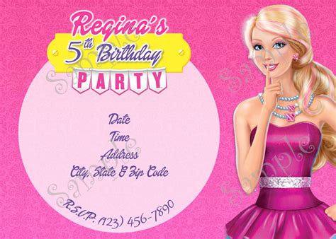 Barbie Birthday Party Invitation 5x7 Or 4x6 Inches Barbie Birthday Party Birthday Party