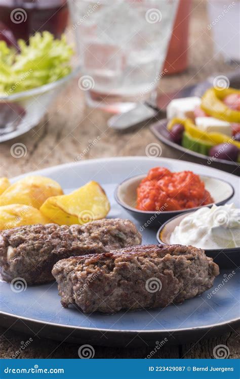 Greek Feta Filled Bifteki Stock Image Image Of Greece 223429087