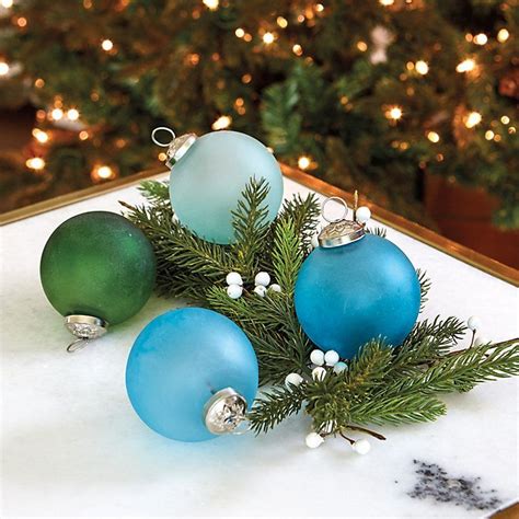 Frosted Sea Glass Ornaments Set Of 4 Handmade Home Decor Ocean