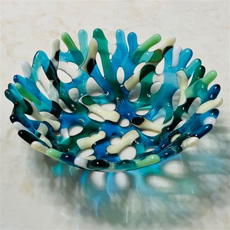 Fused Glass Coral Bowl Branching Coral Decor Turquoise Etsy