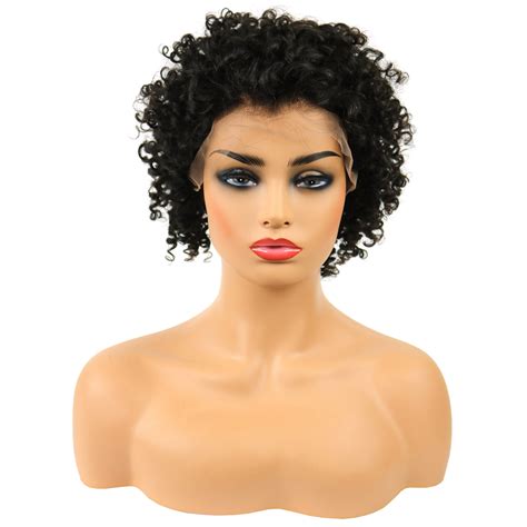 Short Kinky Curly African American Human Hair Lace Front Cap Wigs 10