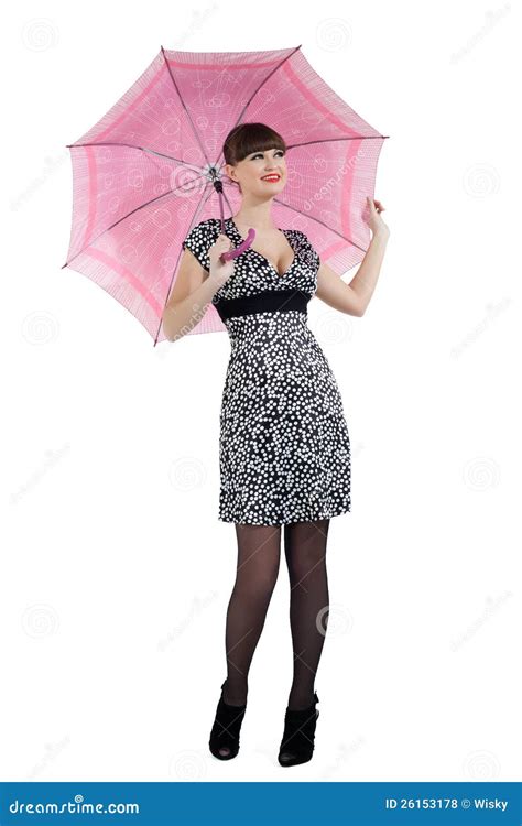 Woman With Rose Umbrella Pin Up Style Stock Photo Image Of Face