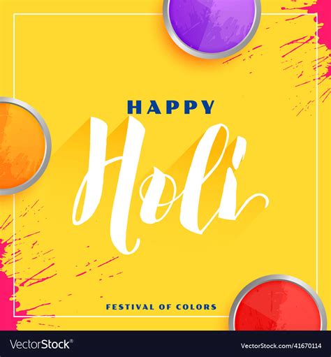 Happy Holi Wishes Card With Plates Of Gulal Colors