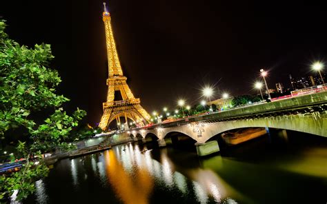 Paris France City Bridge Night Seine River The Light Wallpaper