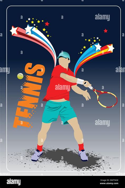 Tennis Player Poster Colored Vector Illustration For Designers Stock Vector Image Art Alamy