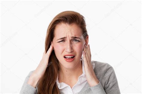 20s Woman Suffering From Noise Or Having Jaw Ache Stock Photo By
