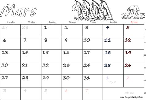 Kalender Mars 2023 Utskriftsvennlig Gratis Utskriftsvennlig Pdf