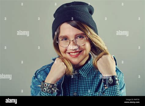 Teenage Hipster Girl Emotional Posing Stock Photo Alamy