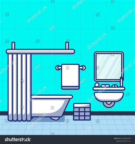 Bathroom Interior Furniture Cartoon Illustration Flat Stock Vector