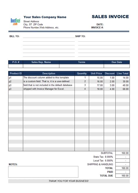 Sales Invoice Template With Discount Amount Column