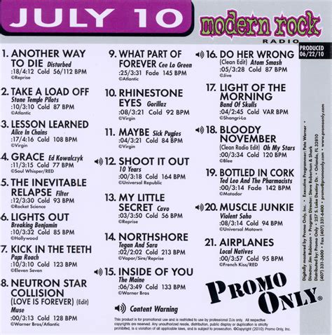 Release Promo Only Modern Rock Radio July 2010 By Various Artists