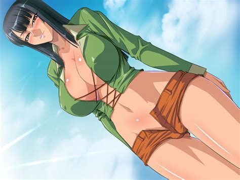 Kagami Hirotaka Nico Robin One Piece Girl Black Hair Blush Breasts Brown Eyes Cloud