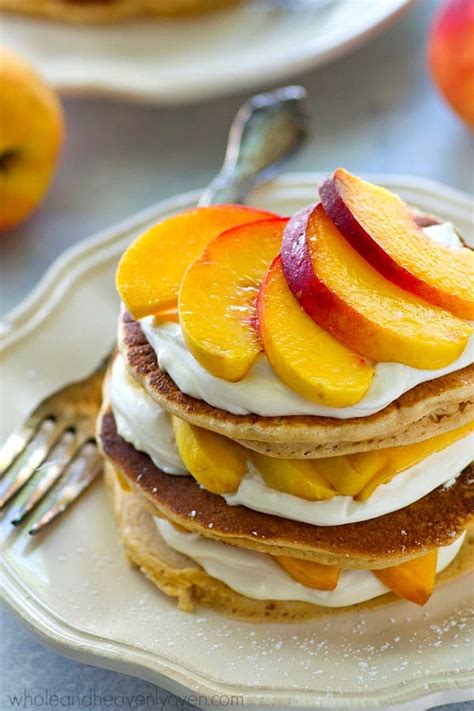 Peaches 'n' Cream Cheesecake Pancake Stacks