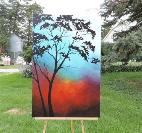 Colorful Tree Painting Original Painting On Canvas Large Etsy