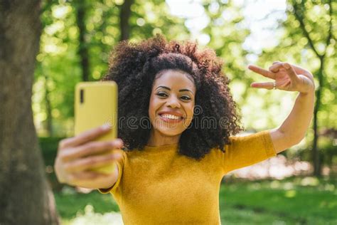 Pretty Afro Girl Taking A Selfie Laughing Stock Image Image Of Person Ethnic 217716747