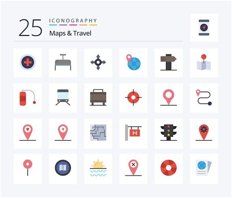 Paquete De íconos De Maps Travel 25 Flat Color Que Incluye Viajes De