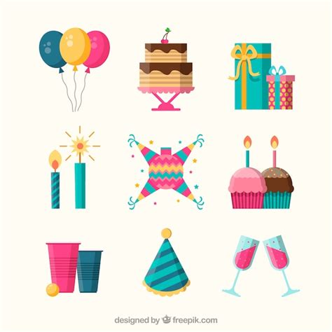Free Vector Birthday Elements Collection In Flat Style