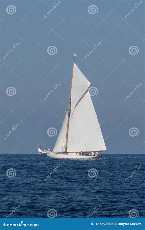 Sailboat On Sea Stock Photo Image Of Crew Alone Mediterranean