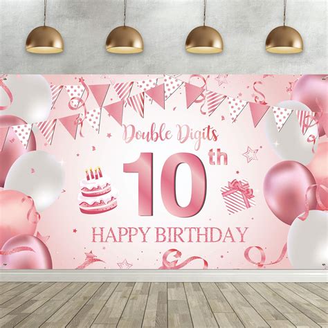 Buy Happy 10th Birthday Decorations Banner Extra Large Pink Rose Gold Double Digits Birthday