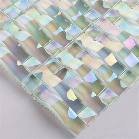 Glass Mosaic Tile Interlocking Arched Crystal Glass Tile Backsplash Yf 89 Iridescent Wall Tiles