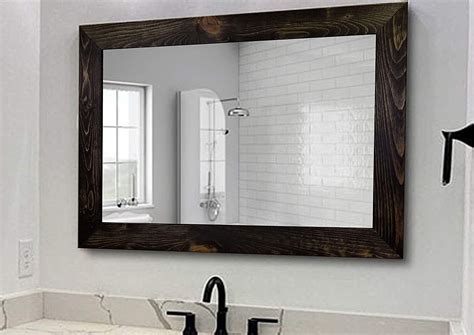 wood trimmed bathroom mirrors