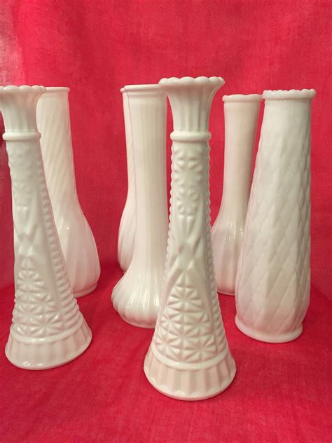 Vintage White Milk Glass Vases Set Of 7 Etsy