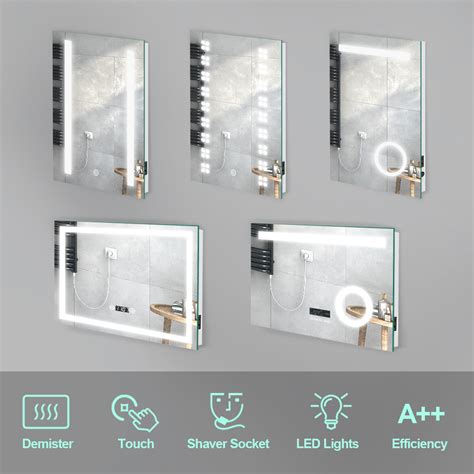Bathroom Illuminated Led Mirror Lights With Demister Shaver Socket Touch Sensor Ebay