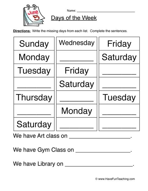 Free Printable Days Of The Week Template
