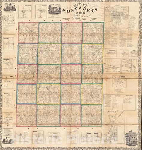 Historical Map 1857 Map Of Portage Co Ohio Vintage Wall Art 16in X