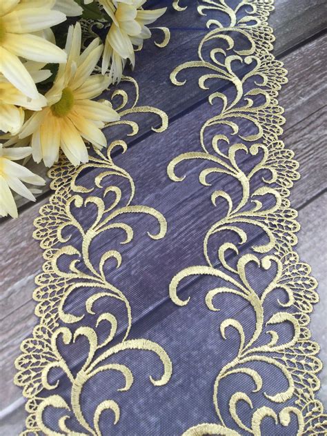 Gold Embroidered Non Stretch Mesh Lace Trim By The Yard Etsy