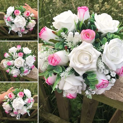 An Artificial Wedding Bouquet Featuring Pink And White Roses Abigailrose