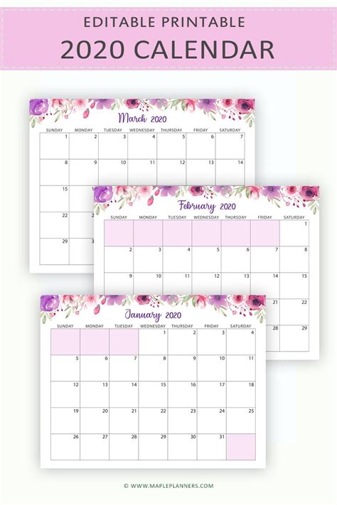 2020 Free Printable Monthly Planner Template Calendarkart