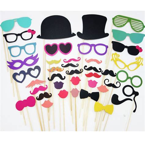 36pcs Photo Booth Props Funny Fun Diy Mask Glasses Mustache Lip On A