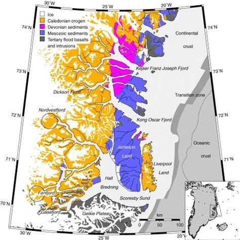 Simplified Geological Map Of The East Greenland Fjord Region After