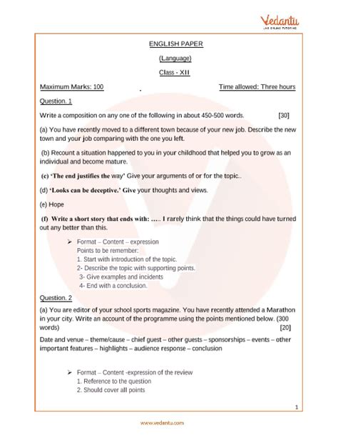 The formatting guidelines for a research paper differ by style guide. ISC Sample Papers for Class 12 English Paper 1 (2019-2020)
