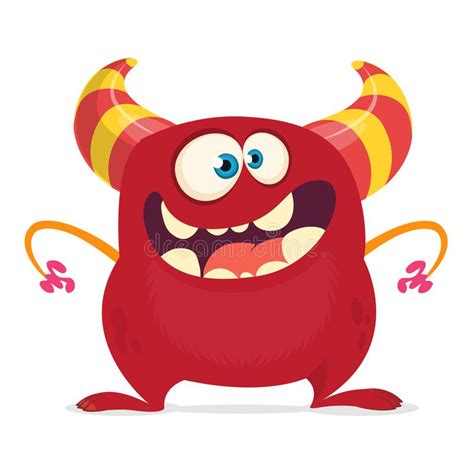 Cool Cartoon Monster With Horns Vector Red Monster Illustration