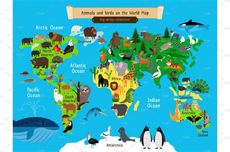 World Map Animals Europe And Asia South And North America Australia